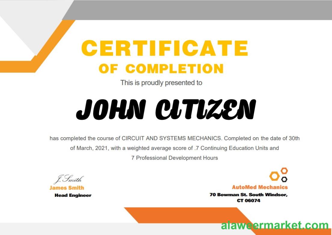 USA Mechanic Certificate
